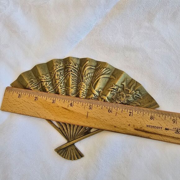 Vintage Solid Brass Decorative Gold Fan Wall Art Decor - Picture 4 of 7